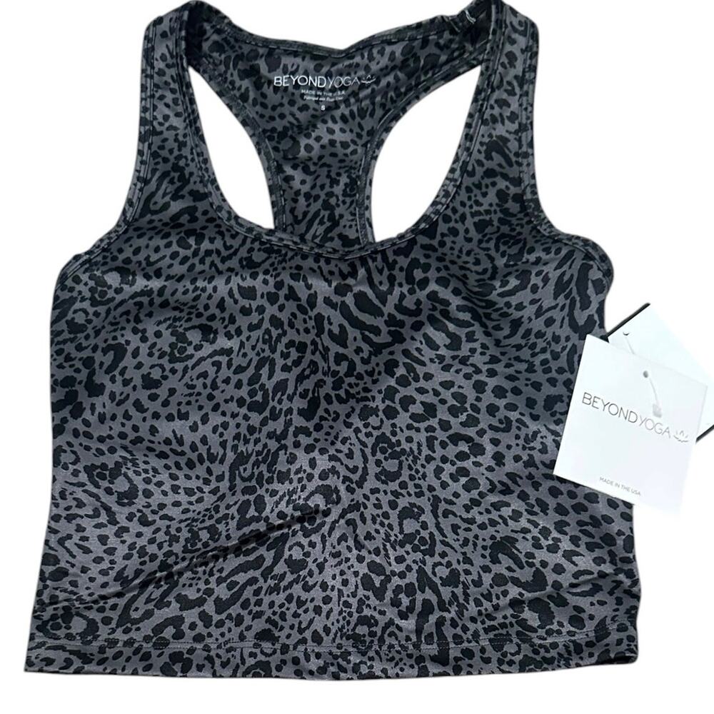 Beyond Yoga Lux First Class Cropped Tank Gray Leopard Racerback Women S